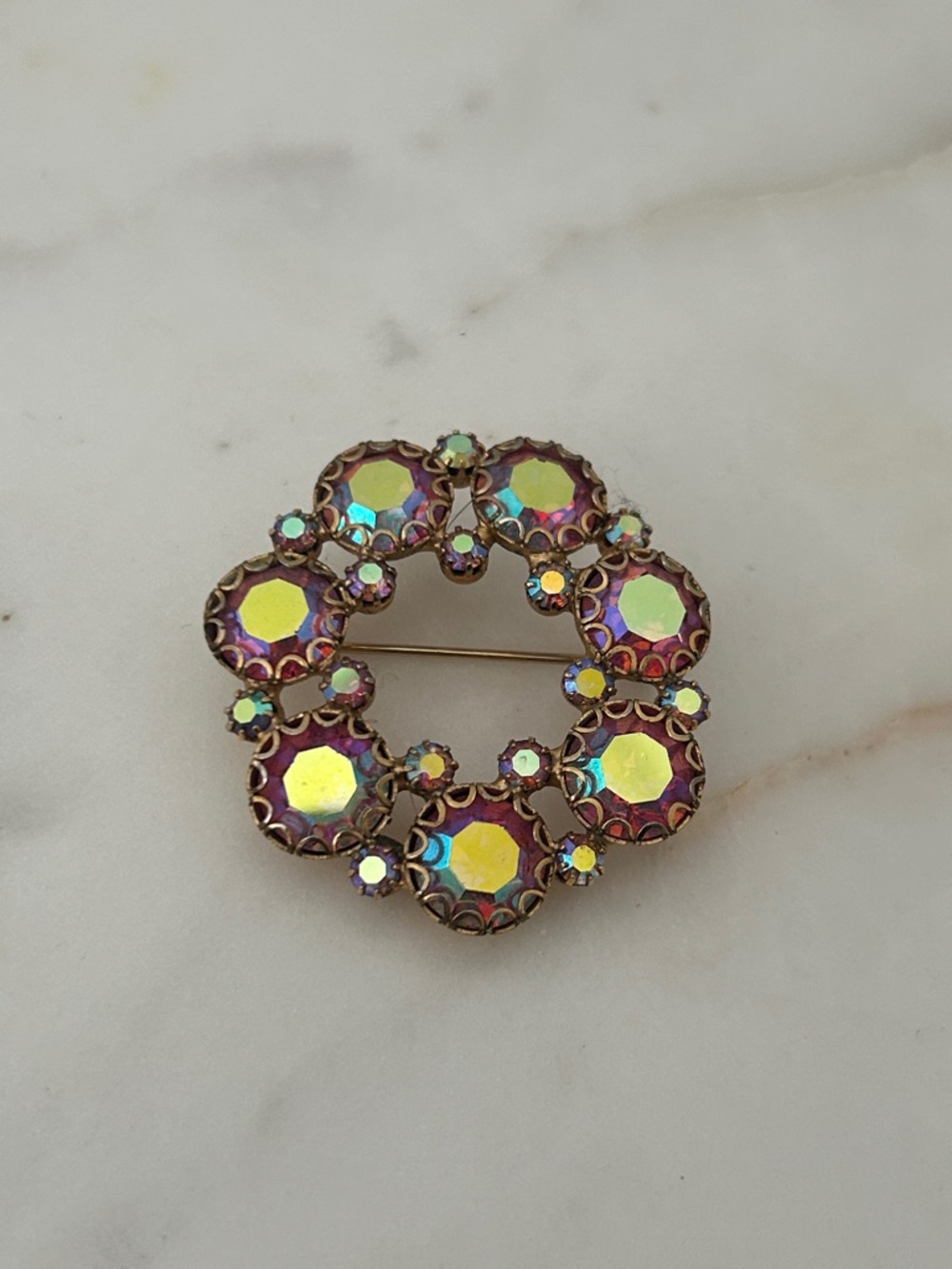Albert Weiss Iridescent Aurora Borealis Wreath Brooch
